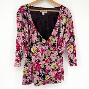 Coldwater‎ Creek Floral Faux Wrap Top 2X  Flowercore Y2K Coquette Multi Color